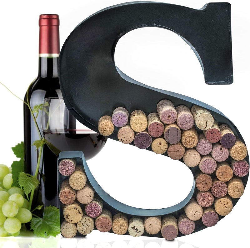 Made Easy Kit Metal Letter Wine Cork Keepsake Saver & Holder Monogram w/Free Wall Mount Kit A-Z (Letter S, Large) - Image 1